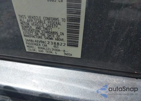 2019 Nissan Altima 2.5 Sl from USA, damaged, VIN 1N4BL4EV9KC238822